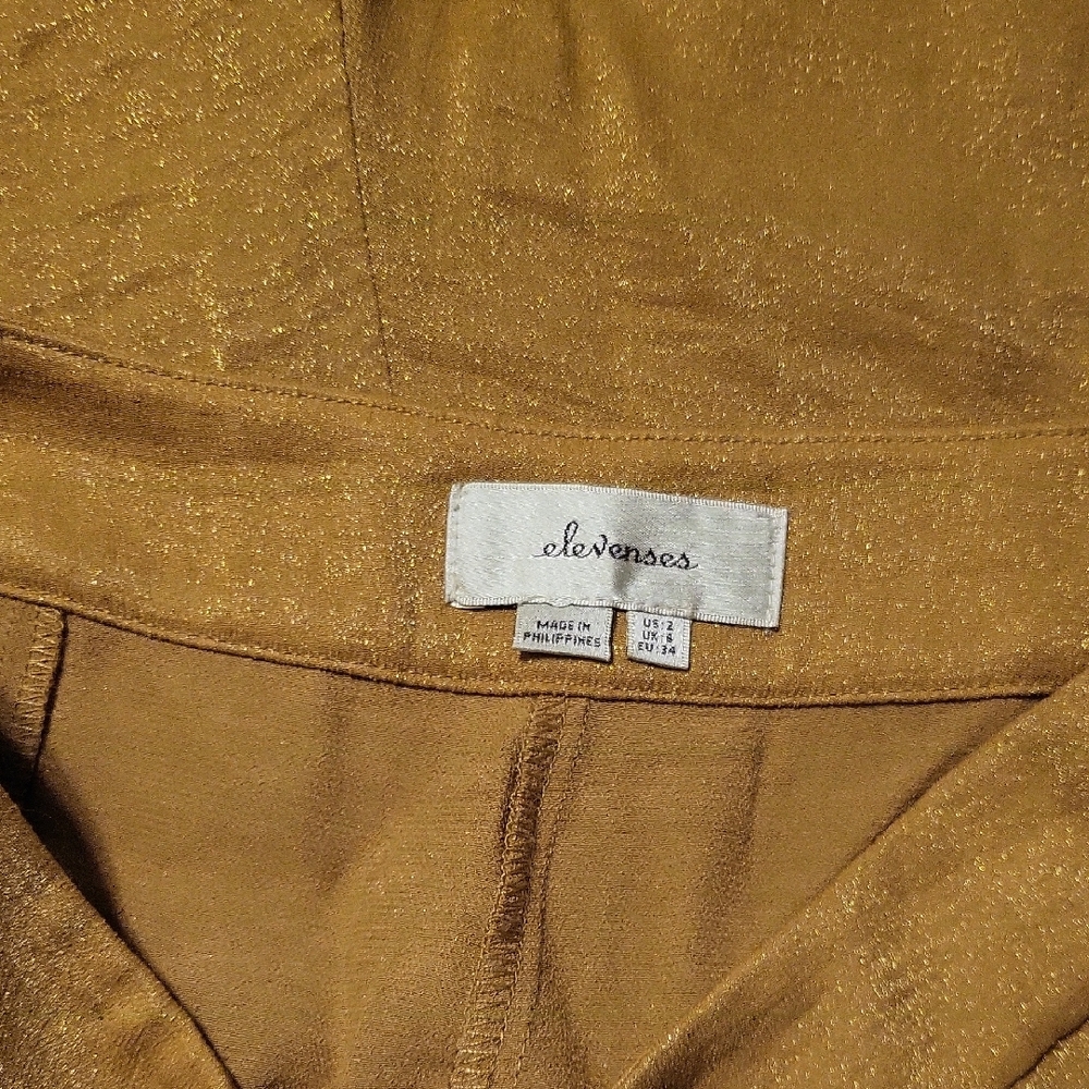 Elevenses By Anthropologie Shimmering Gold Wide Leg Cropped Trousers - Picture 2 of 5